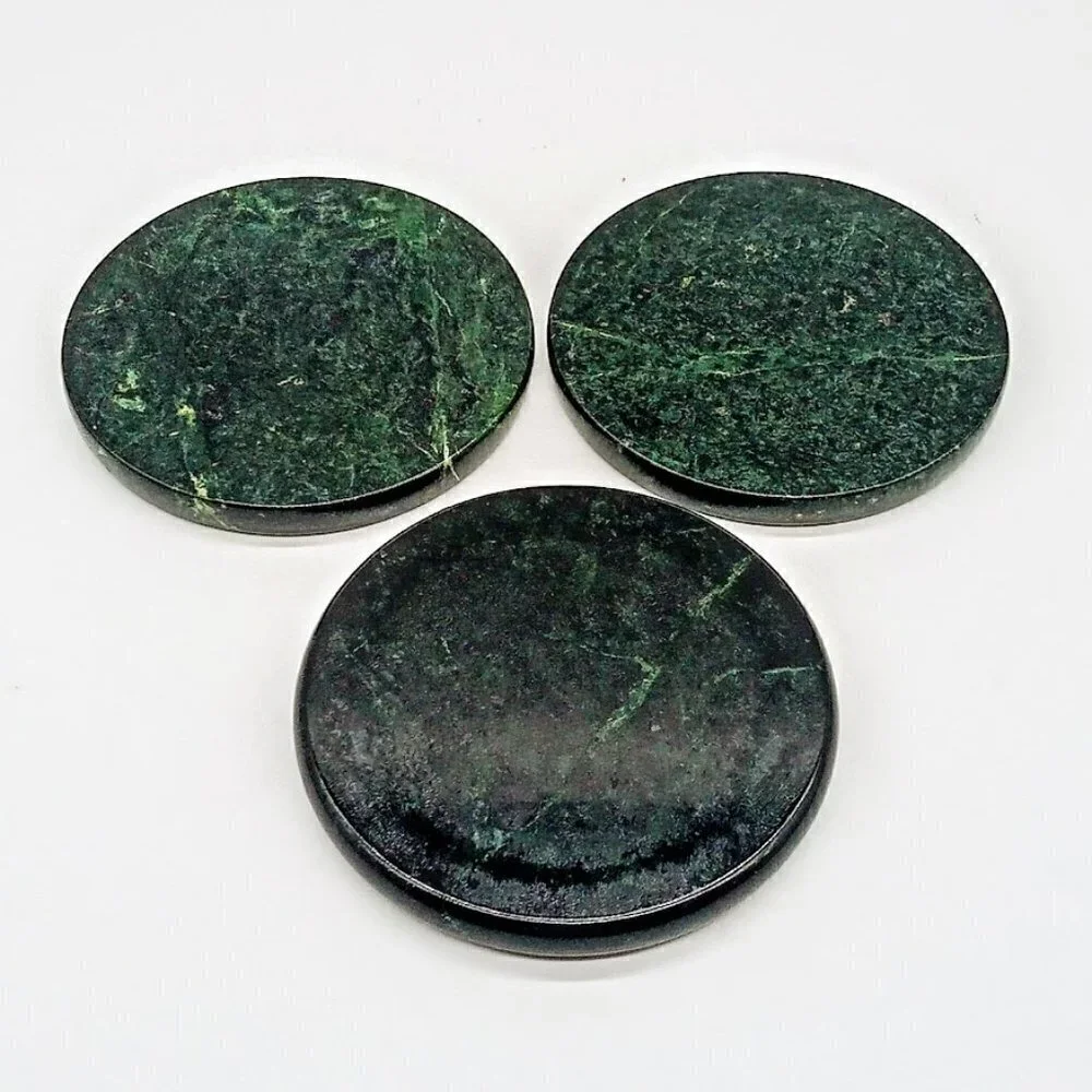 Dark Green Marble Round Cork Back Coasters (3)